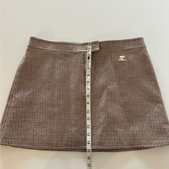 READ NEW Courrèges Reedition Checked Vinyl Mini Skirt Brown Appliquéd Logo 44. - Picture 5 of 10